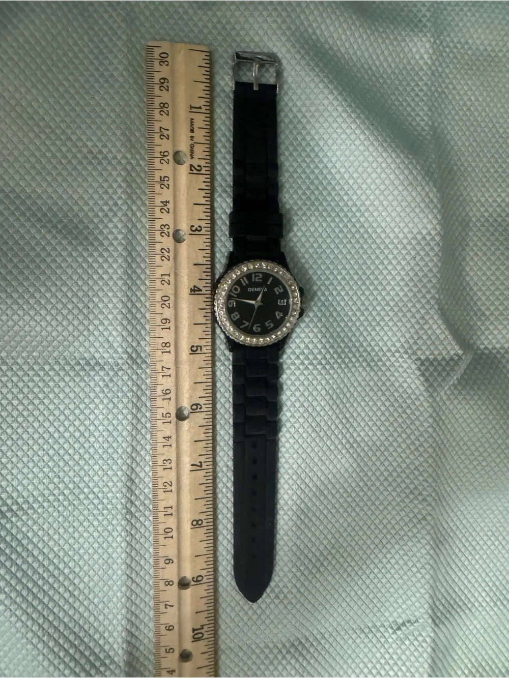 Geneva Black Silicone Strap Watch with Crystal-Style Bezel